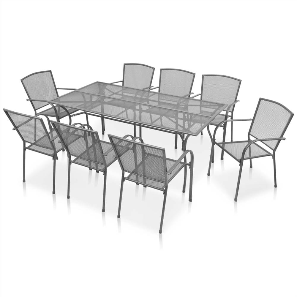 

9 Piece Outdoor Dining Set Steel Anthracite