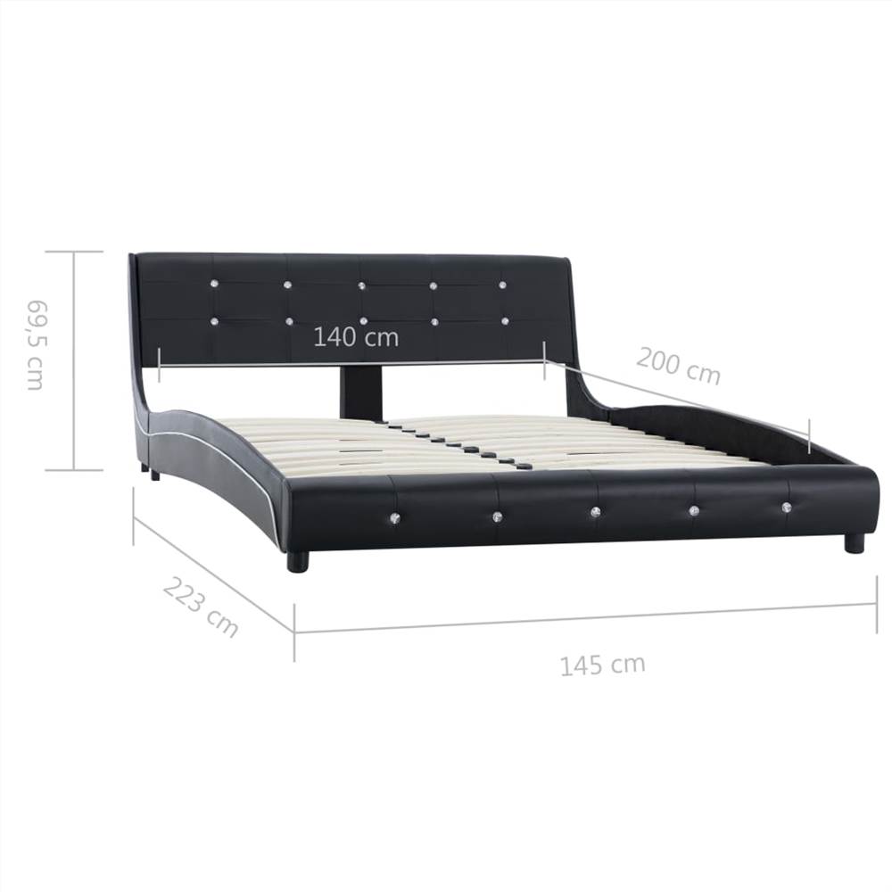 Bed Frame Black Faux Leather 135x190 cm