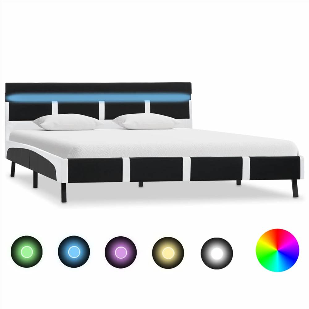 

Bed Frame with LED Black and White Faux Leather 150x200 cm