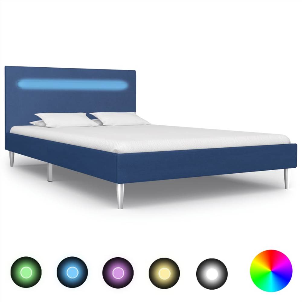 

Bed Frame with LED Blue Fabric 120x190 cm