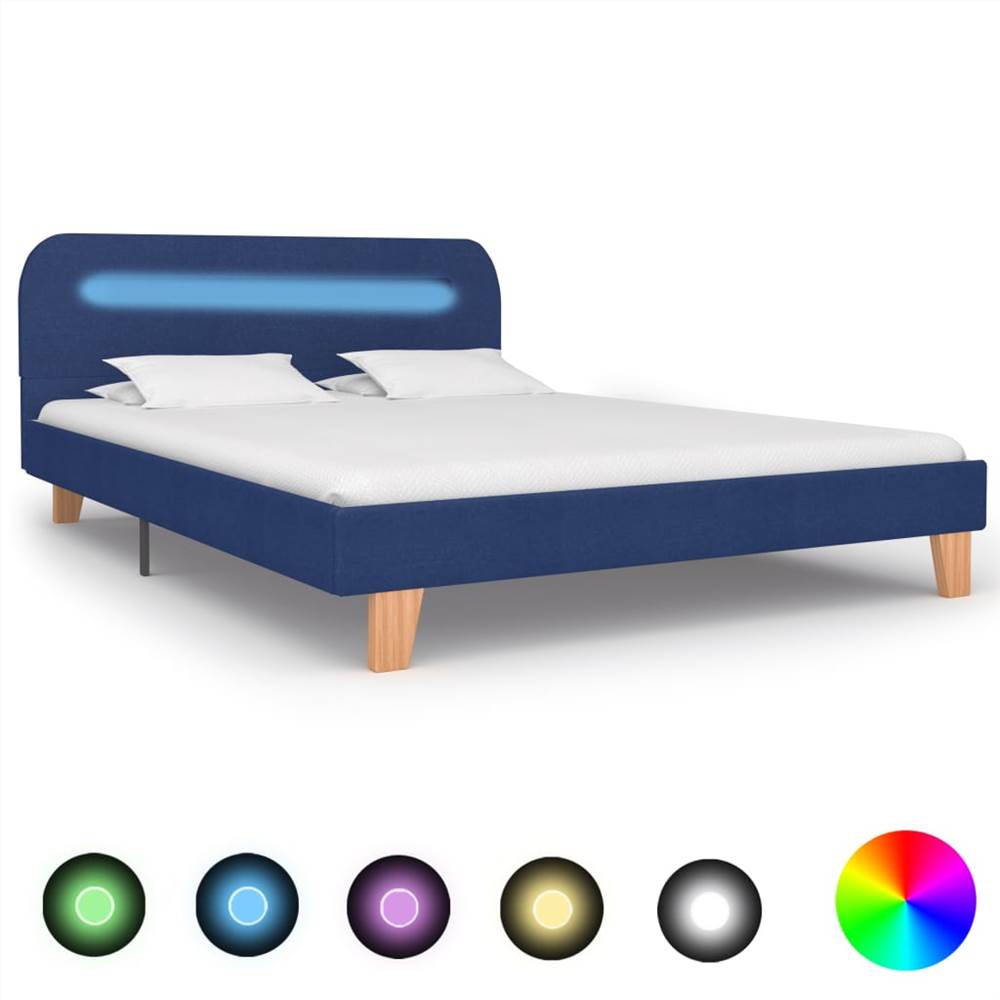 

Bed Frame with LED Blue Fabric 135x190 cm