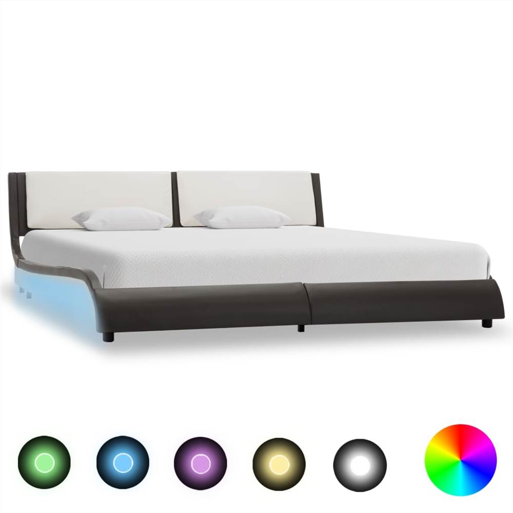 

Bed Frame with LED Grey and White Faux Leather 150x200 cm