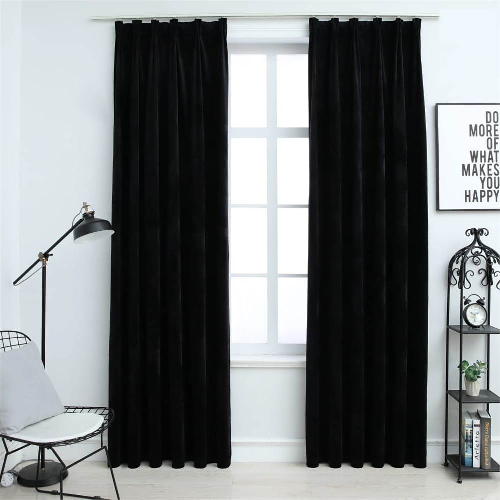 Blackout Curtains with Hooks Velvet Black 140x245 cm, Other  - buy with discount