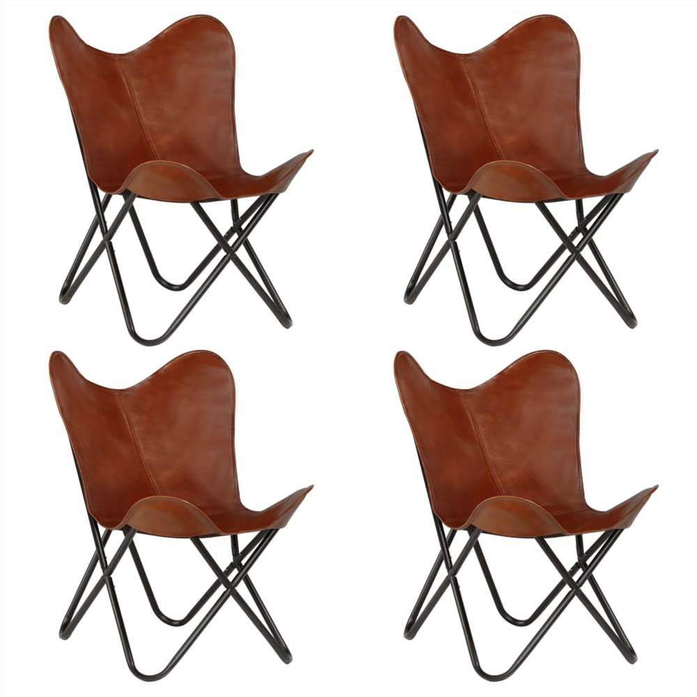 

Butterfly Chairs 4 pcs Brown Kids Size Real Leather