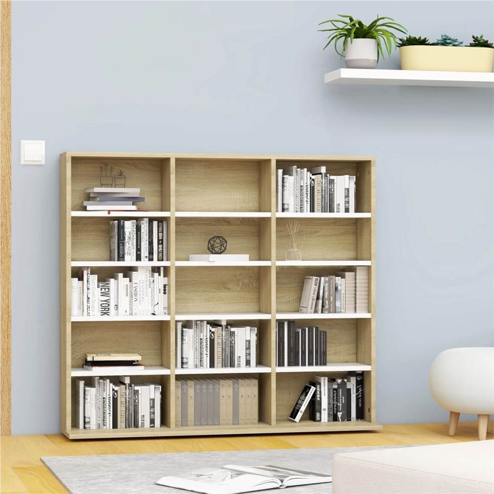 

CD Cabinet White and Sonoma Oak 102x23x89.5 cm Chipboard