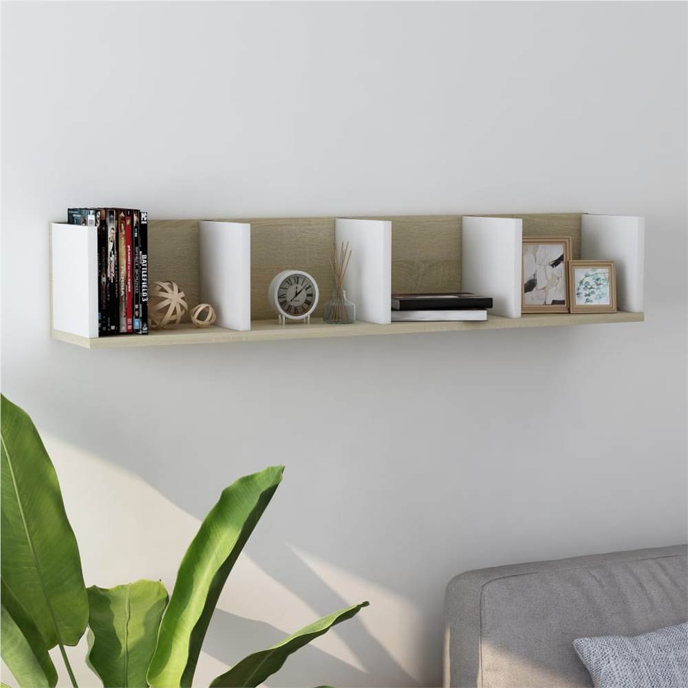 

CD Wall Shelf White and Sonoma Oak 100x18x18 cm Chipboard