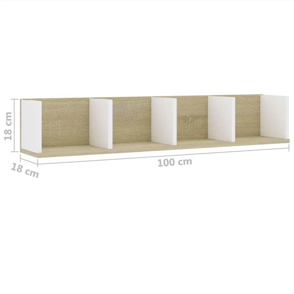 CD Wall Shelf White and Sonoma Oak 100x18x18 cm Chipboard