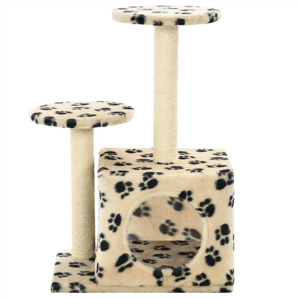 Cat Tree with Sisal Scratching Posts 60 cm Beige Paw Prints