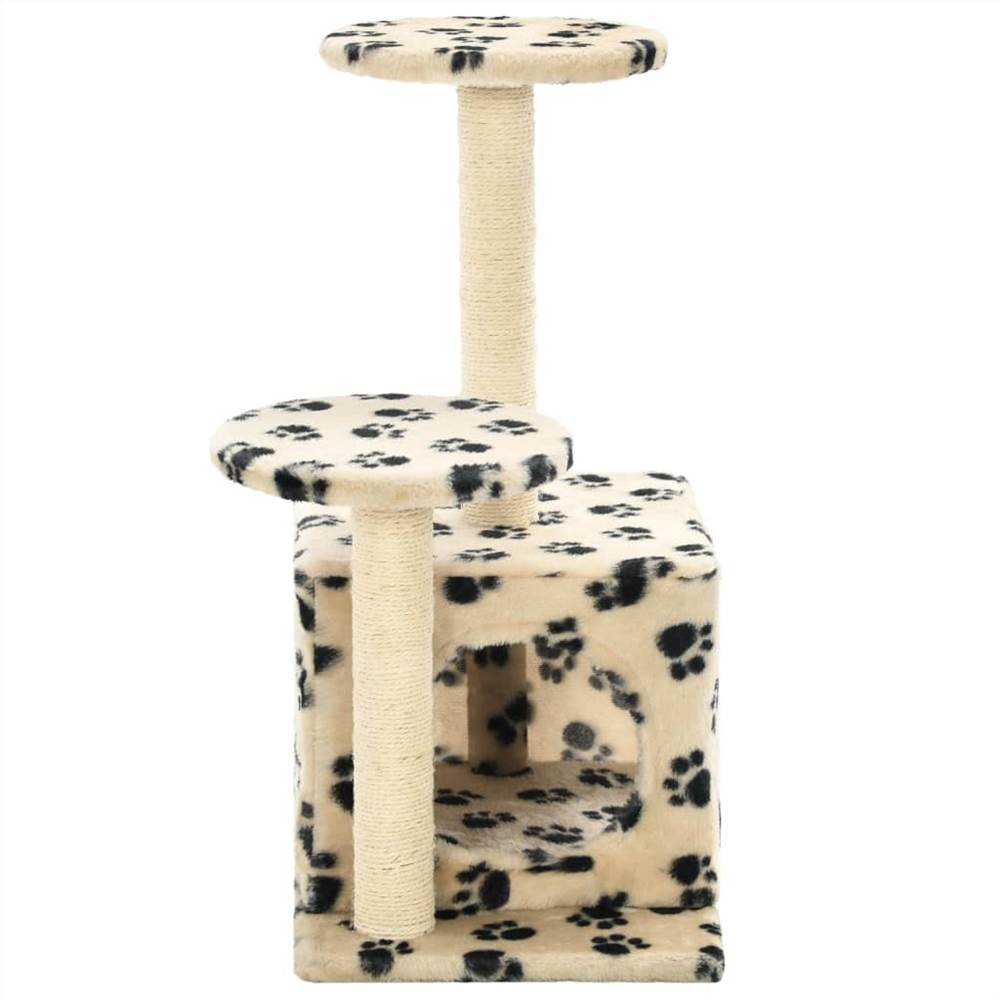 Cat Tree with Sisal Scratching Posts 60 cm Beige Paw Prints