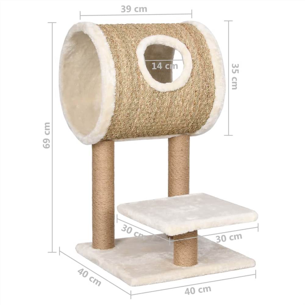 Cat Tree with Tunnel and Scratching Post 69 cm Seagrass