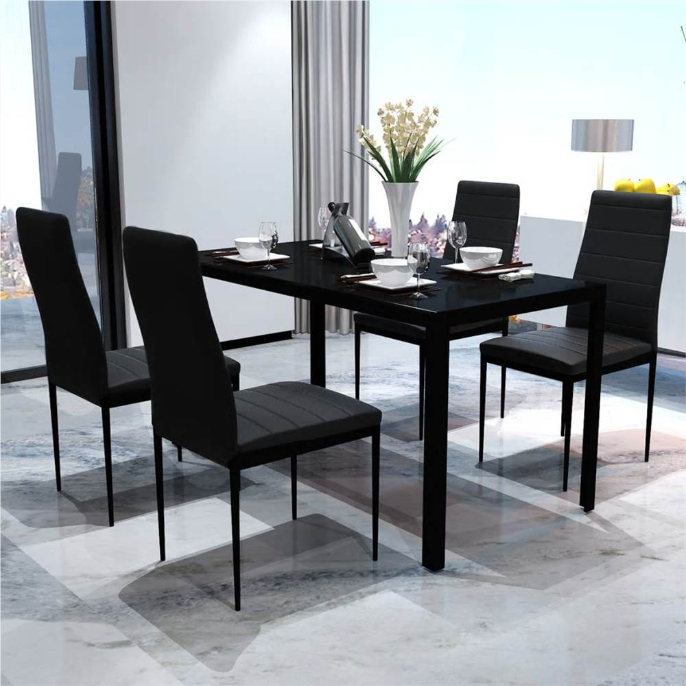 Contemporary Dining Set with Table and 4 Chairs Black