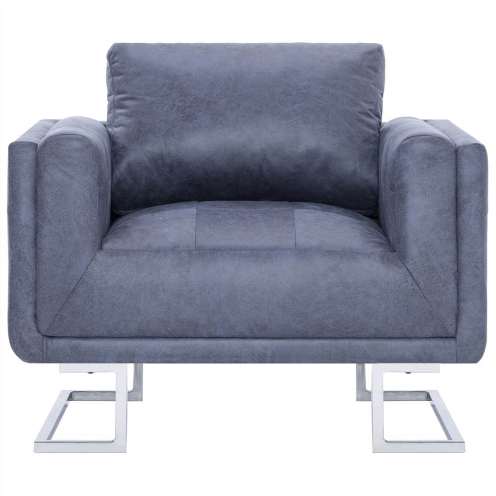 Cube Armchair Grey Faux Suede Leather