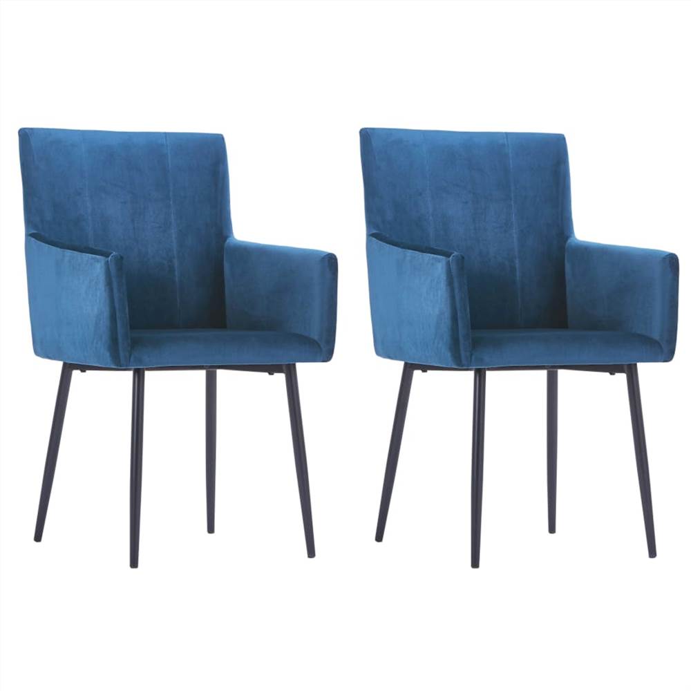 Dining Chairs with Armrests 2 pcs Blue Velvet