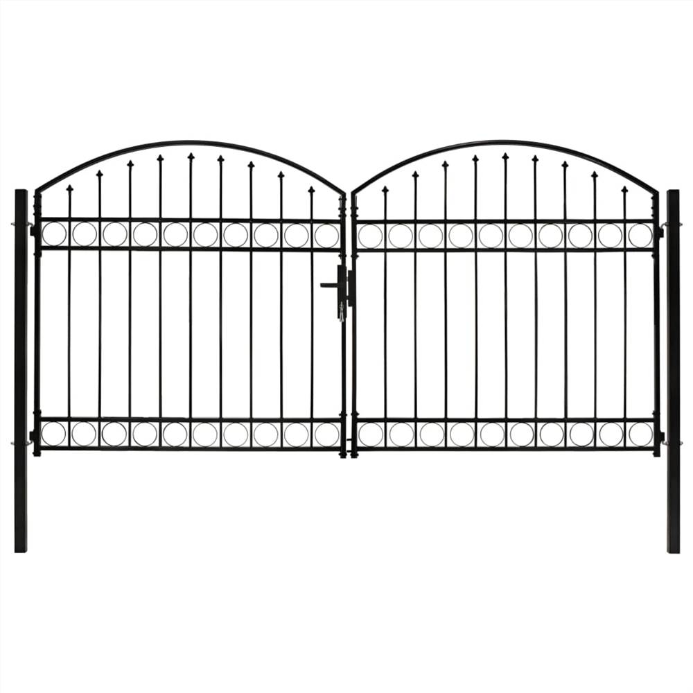 

Fence Gate Double Door with Arched Top Steel 300x150 cm Black