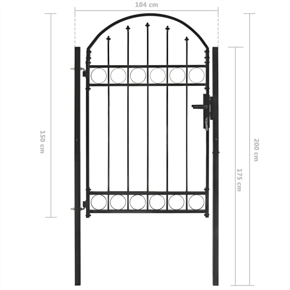 Fence Gate with Arched Top Steel 100x150 cm Black