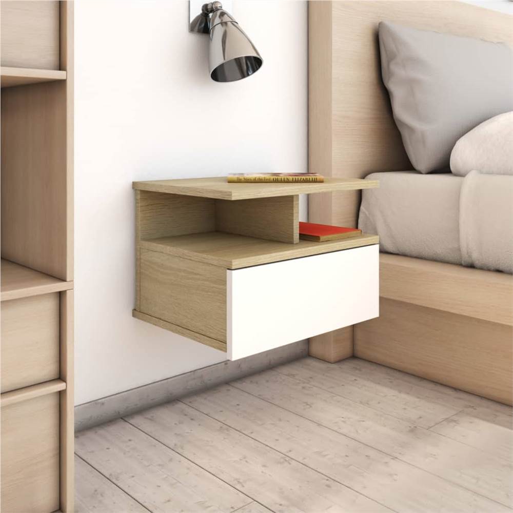 

Floating Nightstand White and Sonoma Oak 40x31x27cm Chipboard