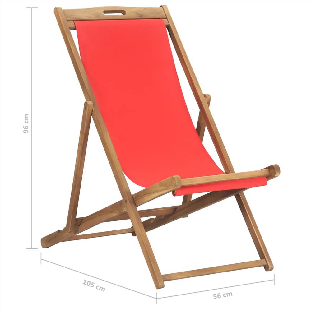 Folding Beach Chair Solid Teak Wood Red