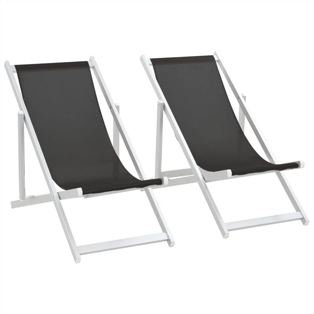 

Folding Beach Chairs 2 pcs Aluminium and Textilene Black