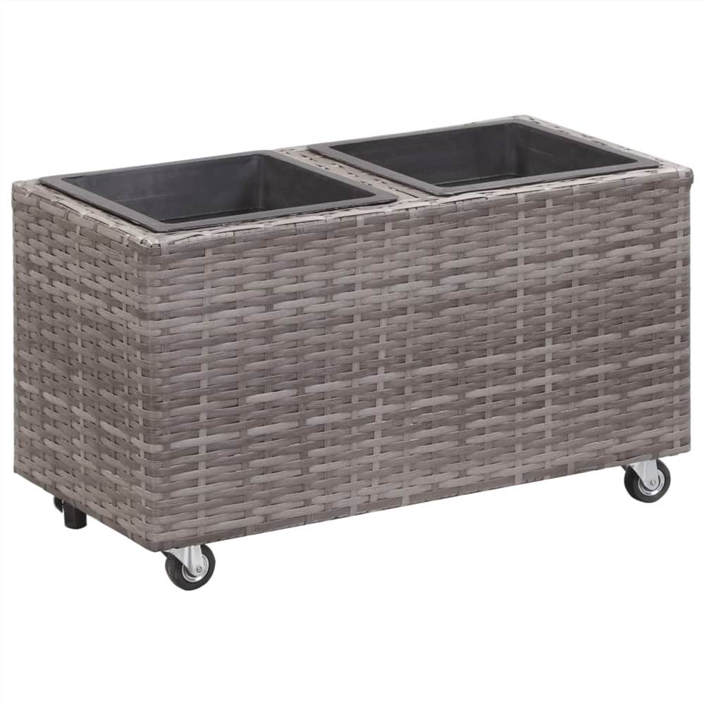 

Garden Raised Bed with 2 Pots 60x30x36 cm Poly Rattan Grey