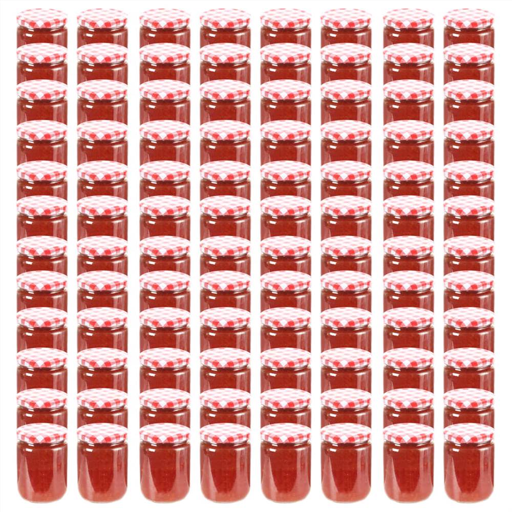 مرطبانات مربى زجاجية بغطاء أبيض وأحمر 96 قطعة 230 مل
