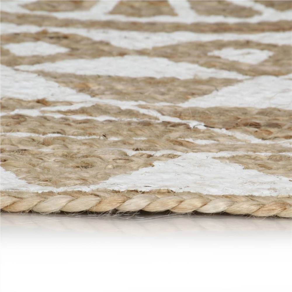Handmade Rug Jute with White Print 90 cm
