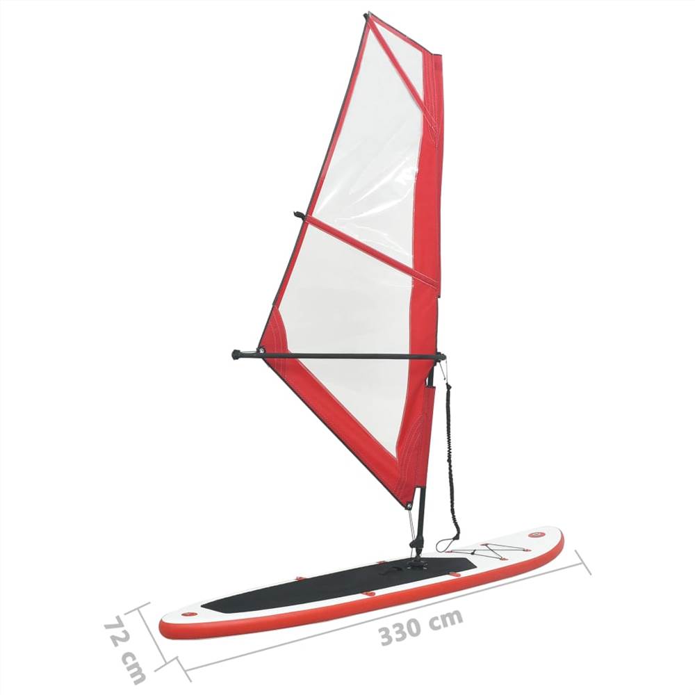 Inflatable Stand Up Paddleboard with Sail Set Red and White