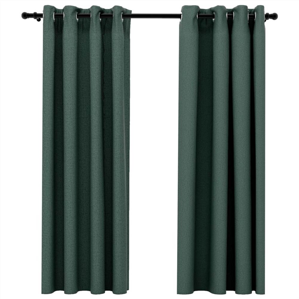 Linen-Look Blackout Curtains with Grommets 2pcs Green 140x175cm