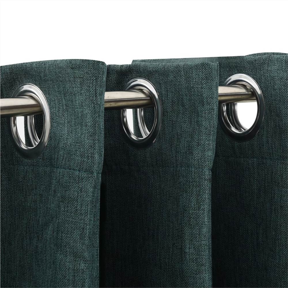 Linen-Look Blackout Curtains with Grommets 2pcs Green 140x175cm