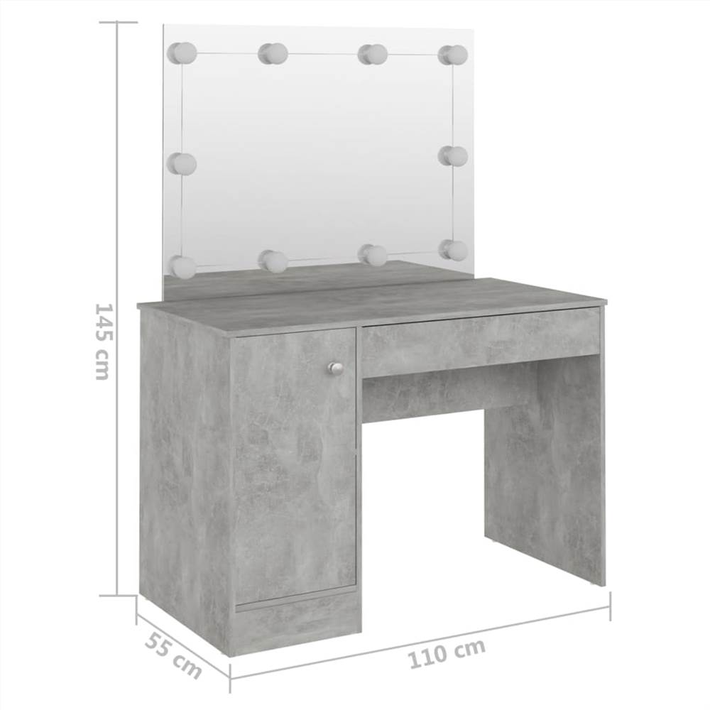 Makeup Table with LED Lights 110x55x145 cm MDF Concrete Grey