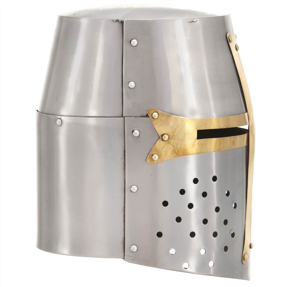 Medieval Crusader Knight Helmet Replica LARP Silver Steel