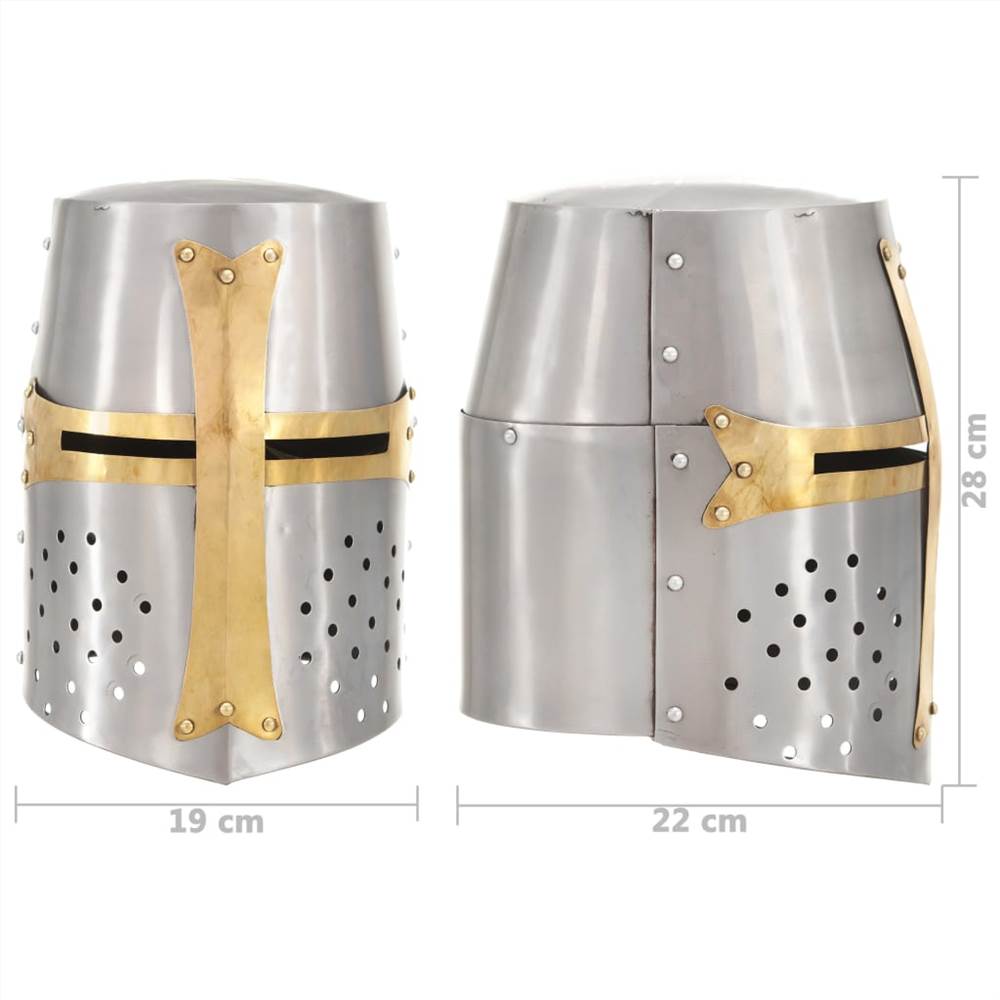 Medieval Crusader Knight Helmet Replica LARP Silver Steel