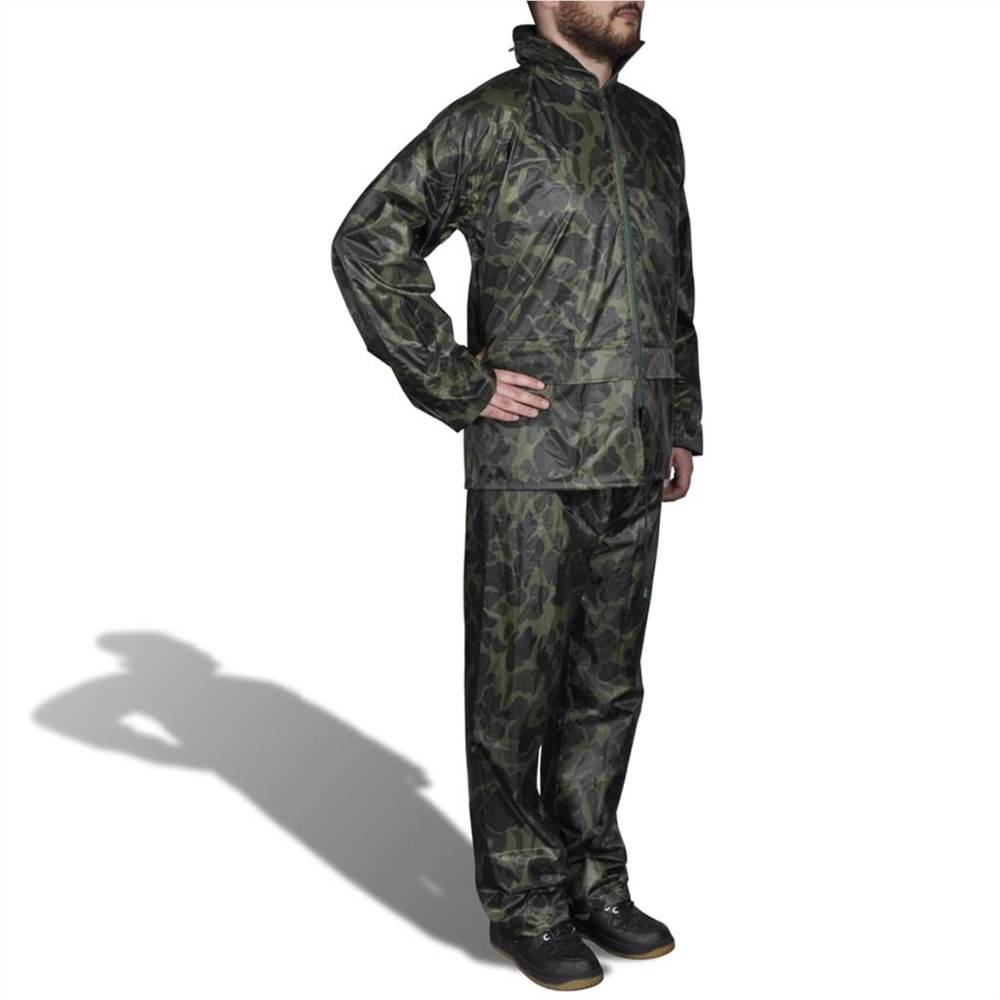 2-delig regenpak met camouflageprint voor heren met capuchon XL