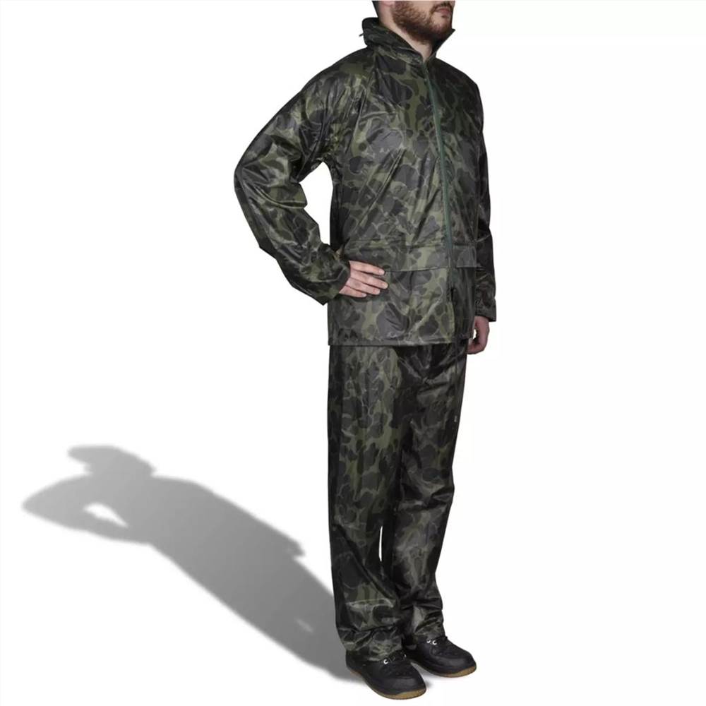 2-delig regenpak met camouflageprint voor heren met capuchon XXL