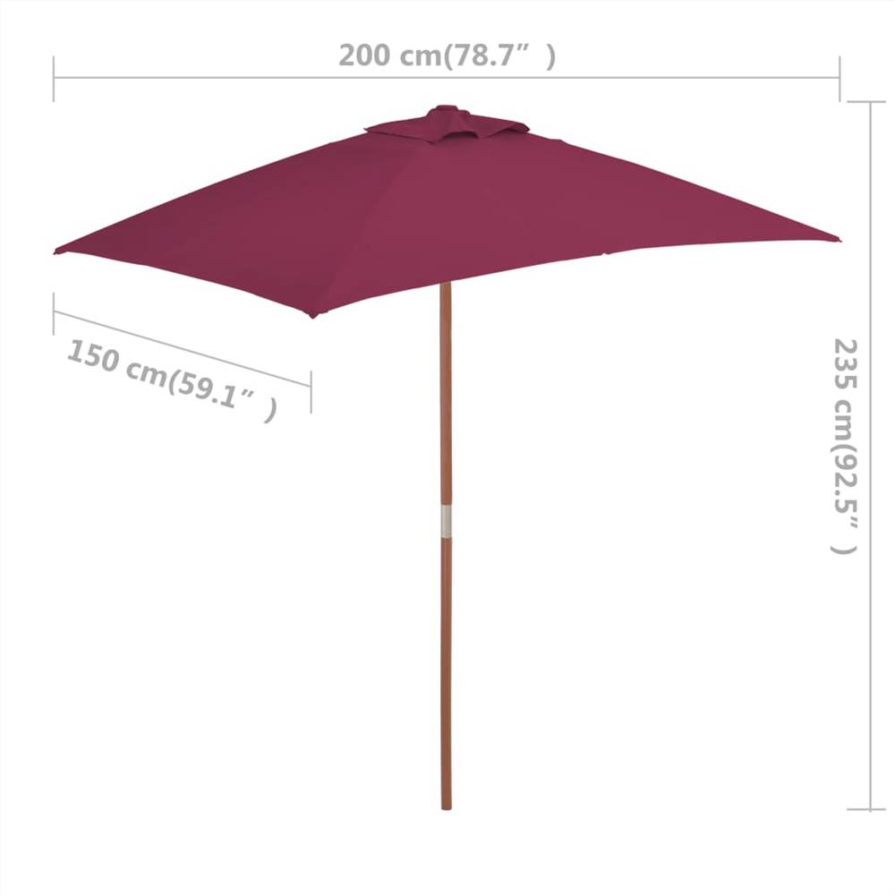 Outdoor Parasol with Wooden Pole 150x200 cm Bordeaux Red