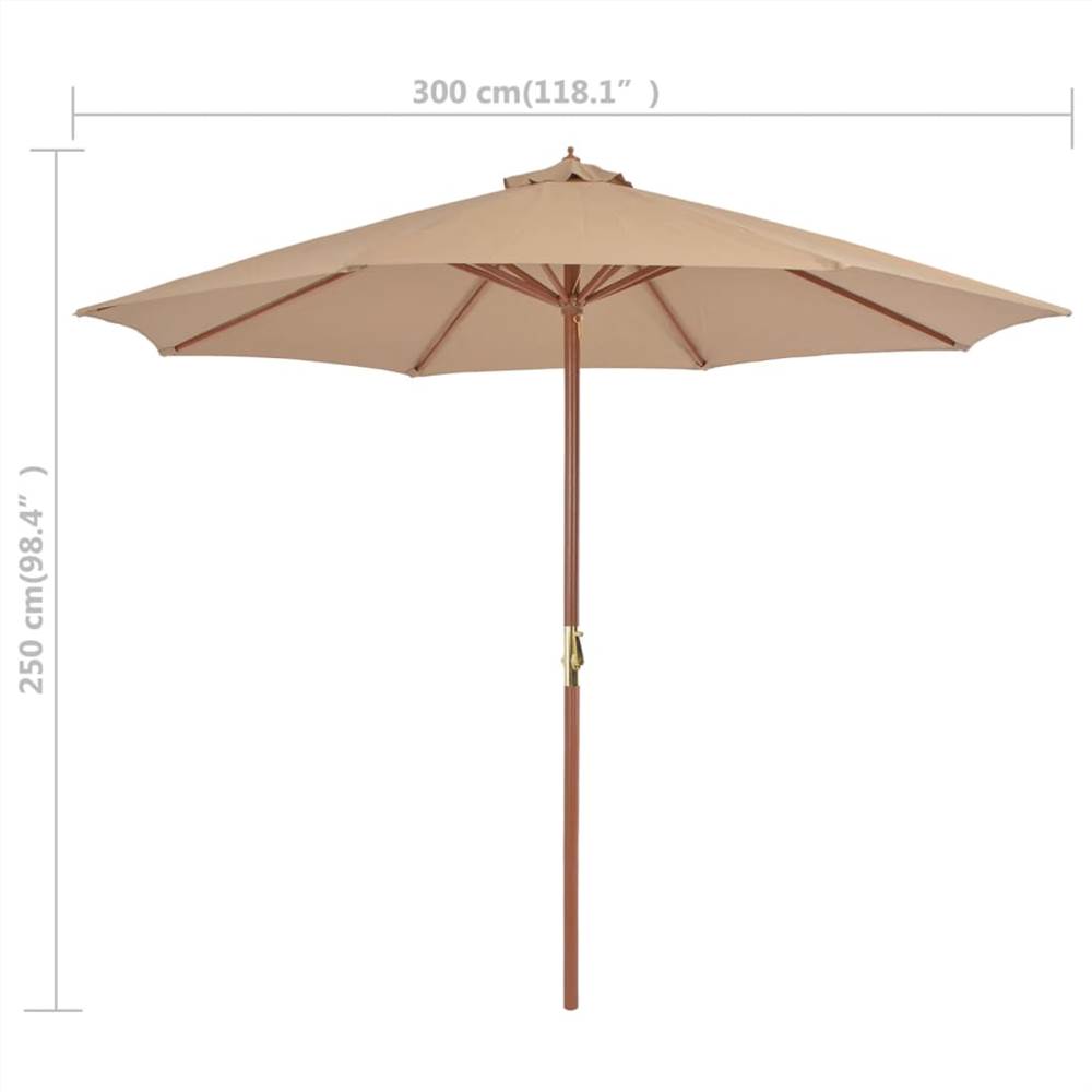 Outdoor Parasol with Wooden Pole 300 cm Taupe