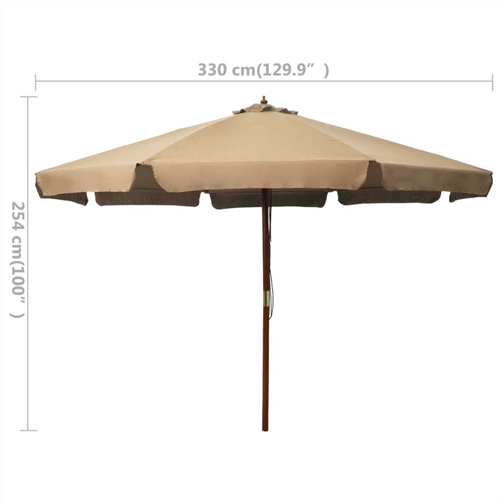 Outdoor Parasol with Wooden Pole 330 cm Taupe