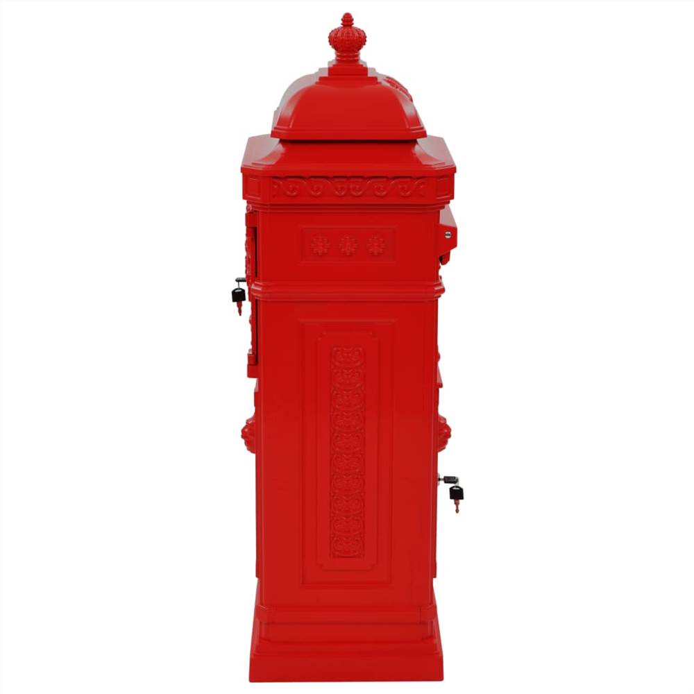 Pillar Letterbox Aluminium Vintage Style Rustproof Red