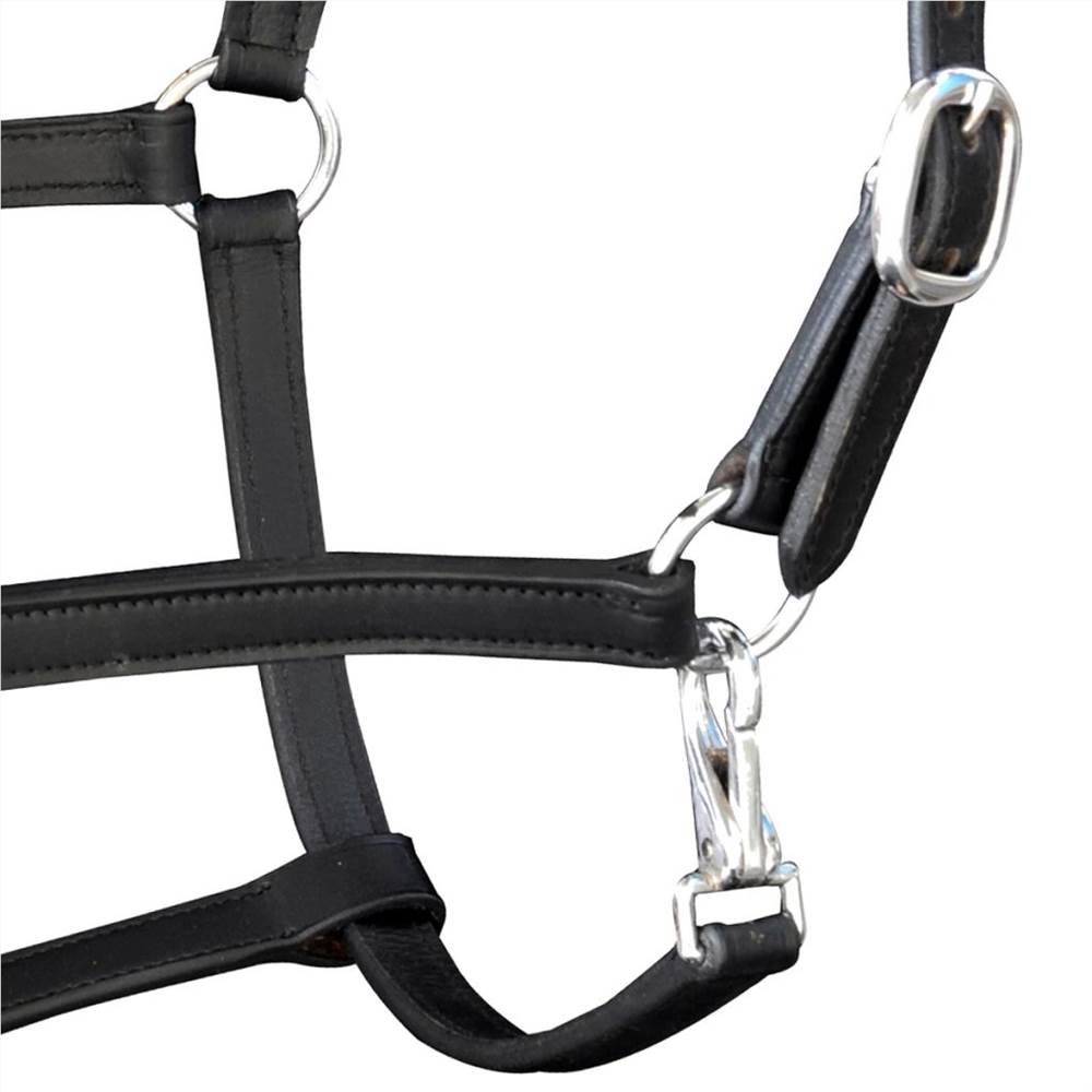 Real Leather Headcollar Stable Halter Adjustable Black Cob