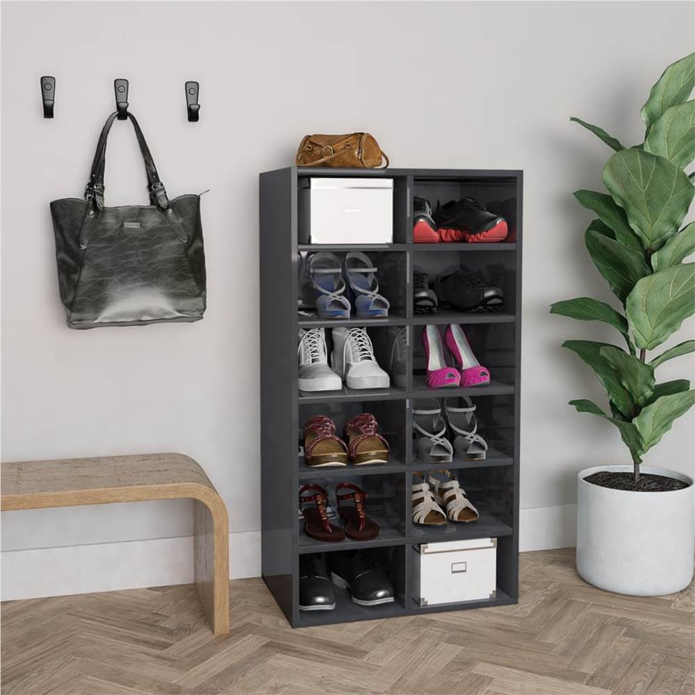 

Shoe Rack High Gloss Grey 54x34x100 cm Chipboard