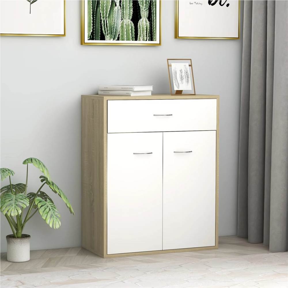 

Sideboard White and Sonoma Oak 60x30x75 cm Chipboard