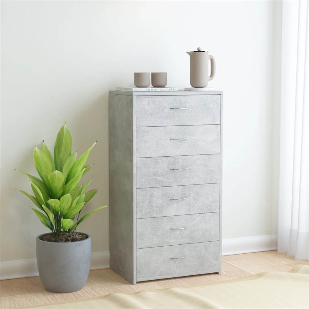 

Sideboard with 6 Drawers Concrete Grey 50x34x96 cm Chipboard