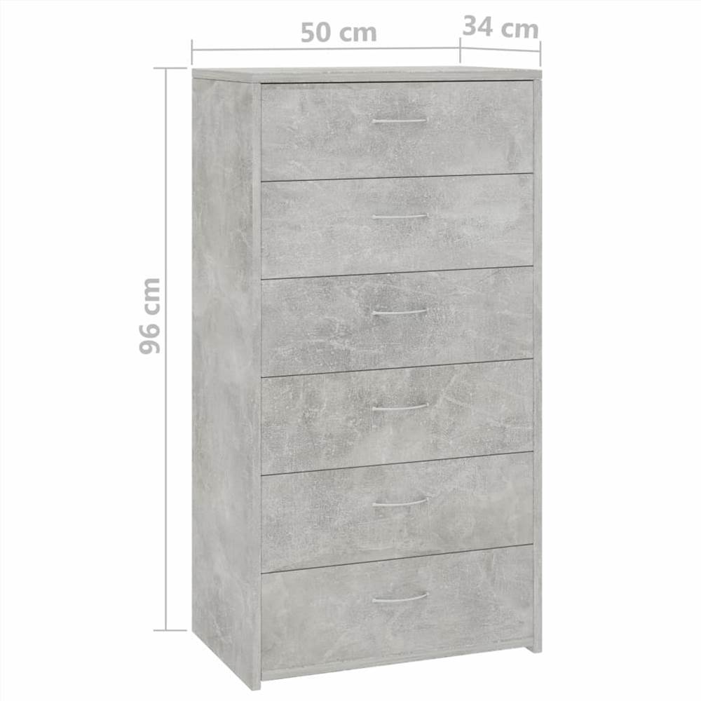 Sideboard with 6 Drawers Concrete Grey 50x34x96 cm Chipboard