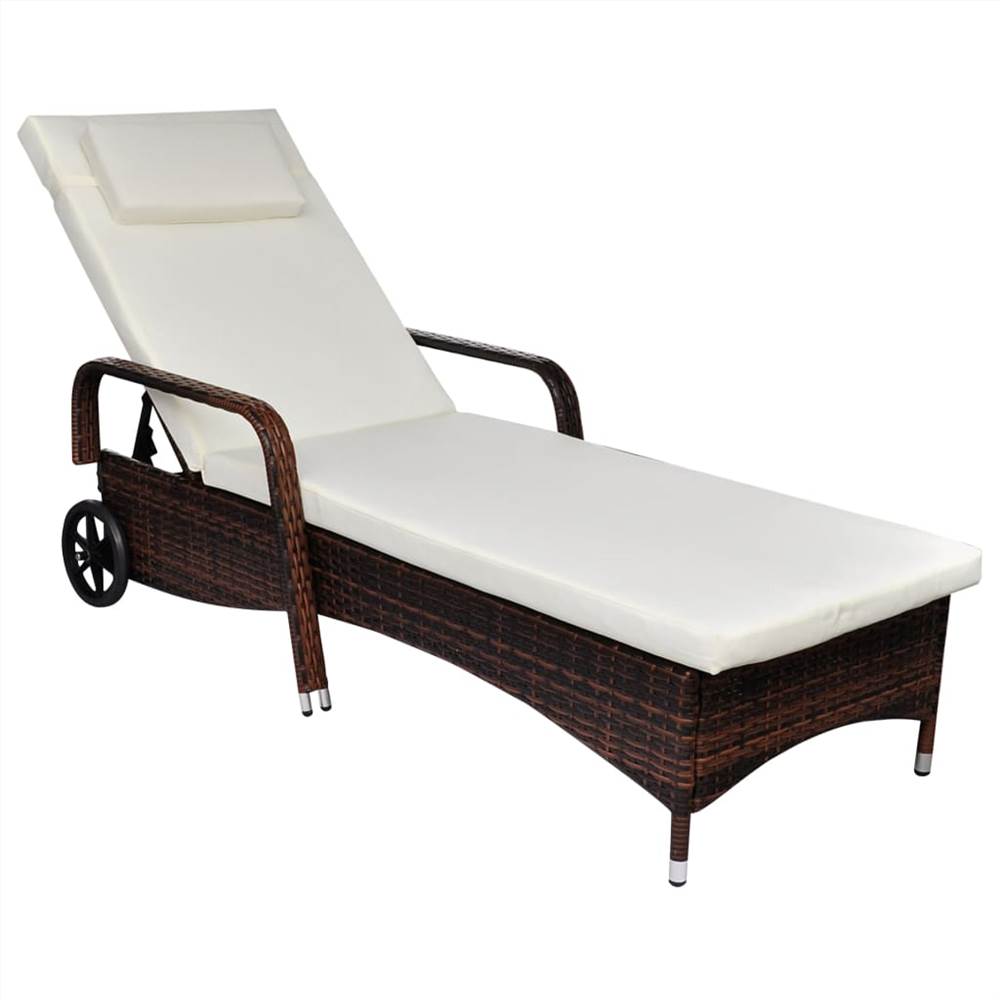 

Sun Lounger with Wheels Poly Rattan Brown
