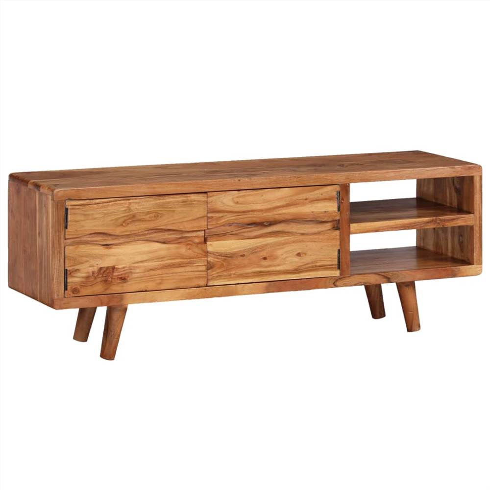 TV Cabinet Solid Acacia Wood with Carved Doors 117x30x40 cm