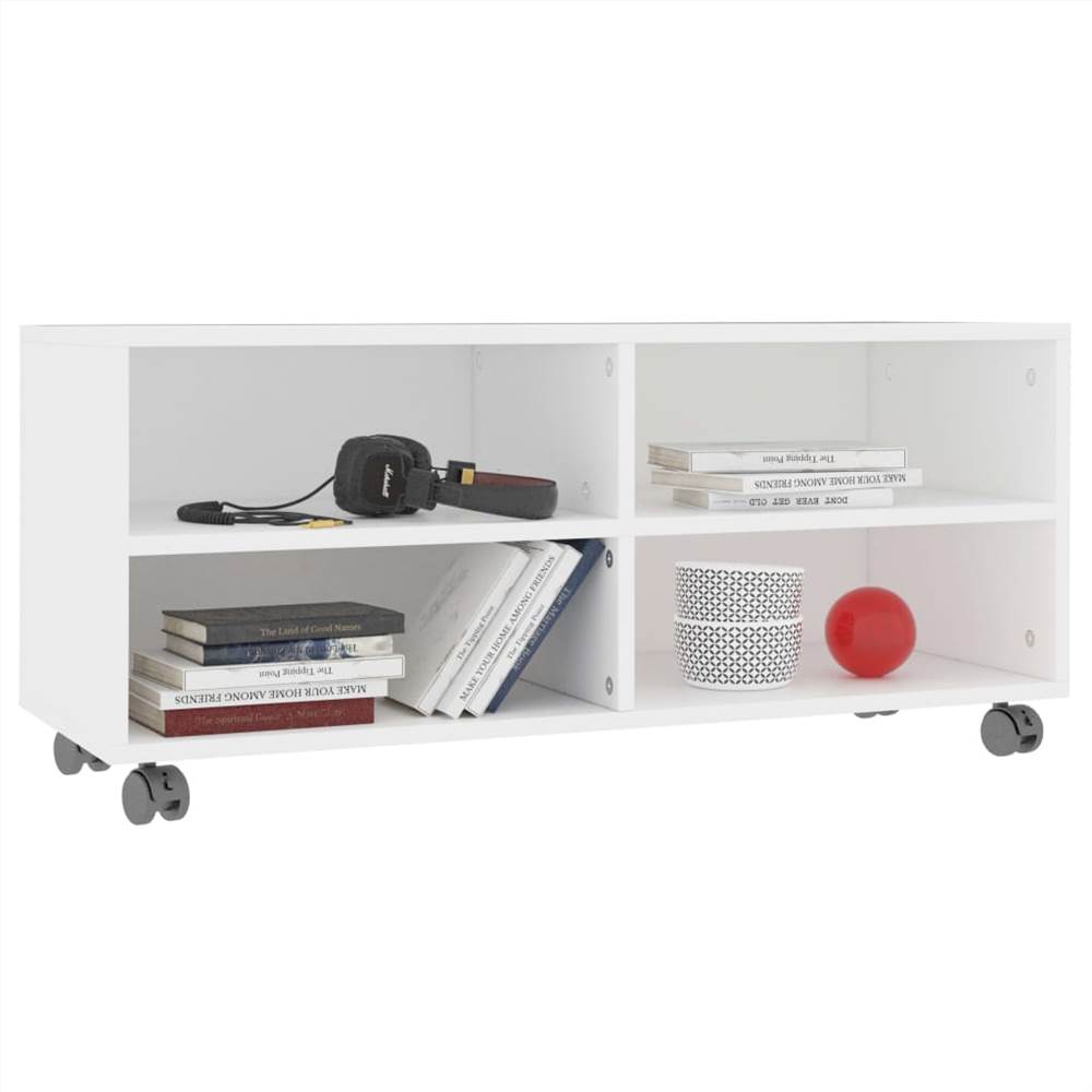 TV Cabinet with Castors White 90x35x35 cm Chipboard