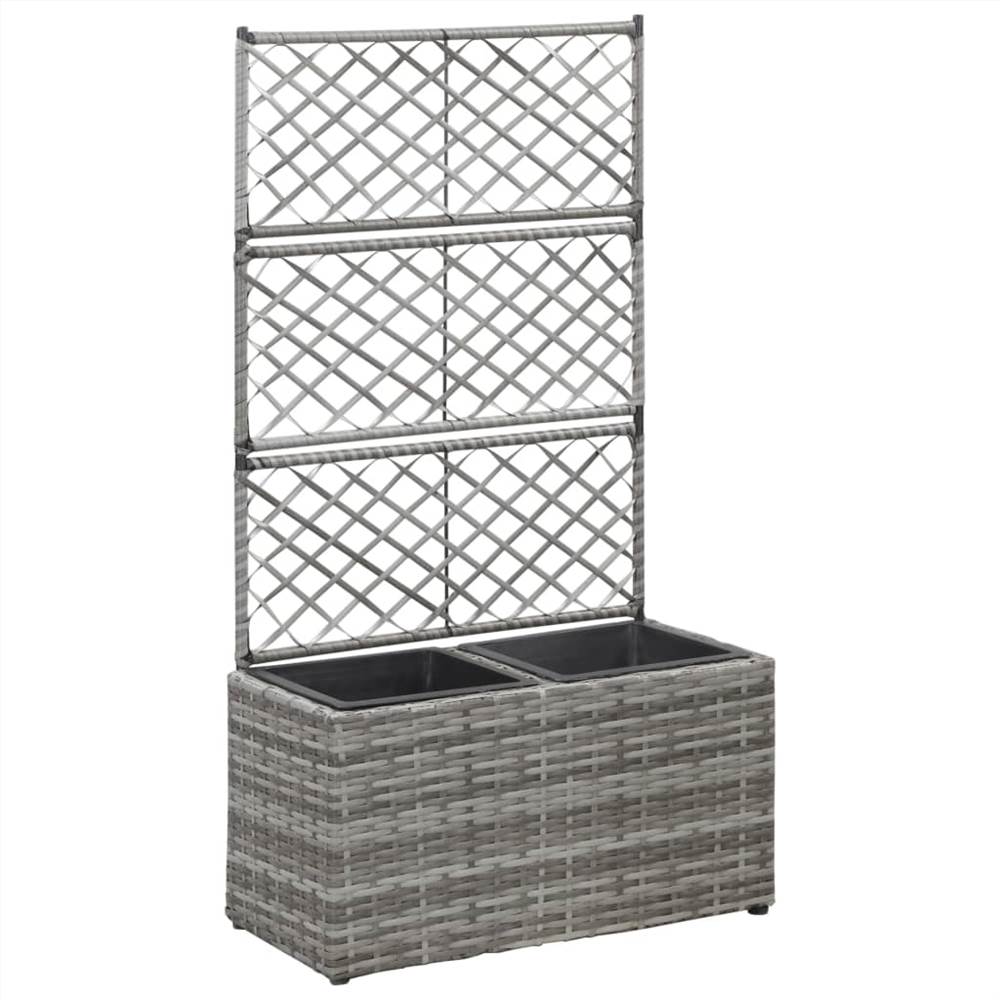 

Trellis Raised Bed with 2 Pots 58x30x107 cm Poly Rattan Grey