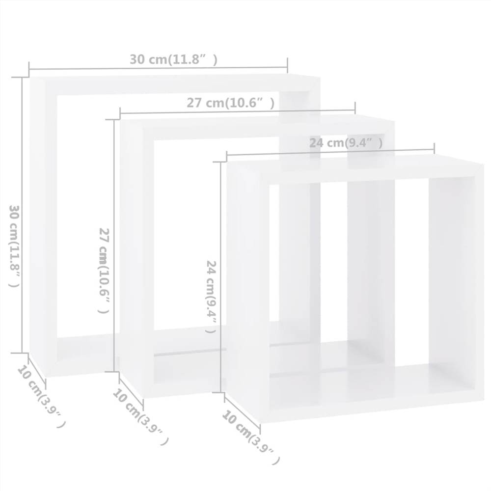 Wall Cube Shelves 3 pcs White MDF