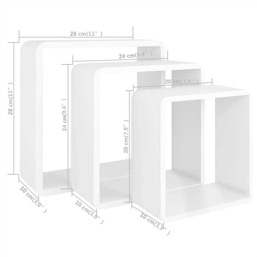 Wall Cube Shelves 3 pcs White MDF