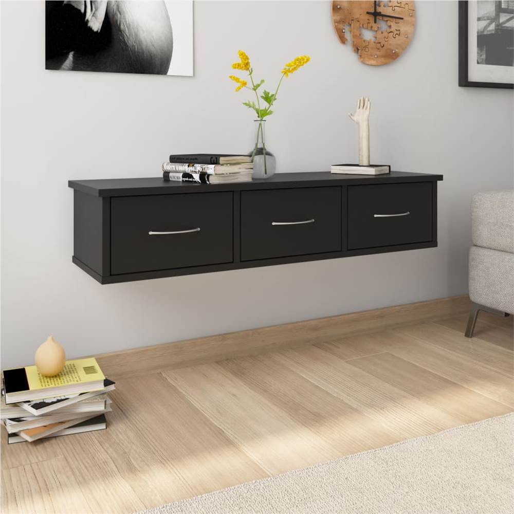 Wall-mounted Drawer Shelf Black 88x26x18.5 cm Chipboard