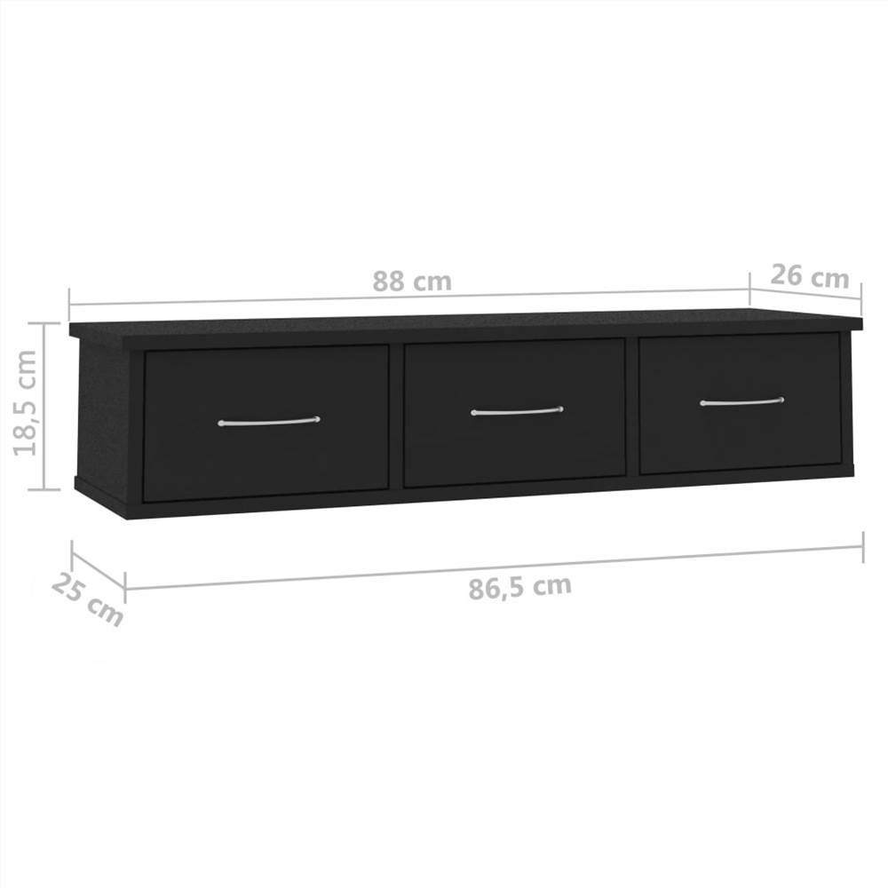 Wall-mounted Drawer Shelf Black 88x26x18.5 cm Chipboard